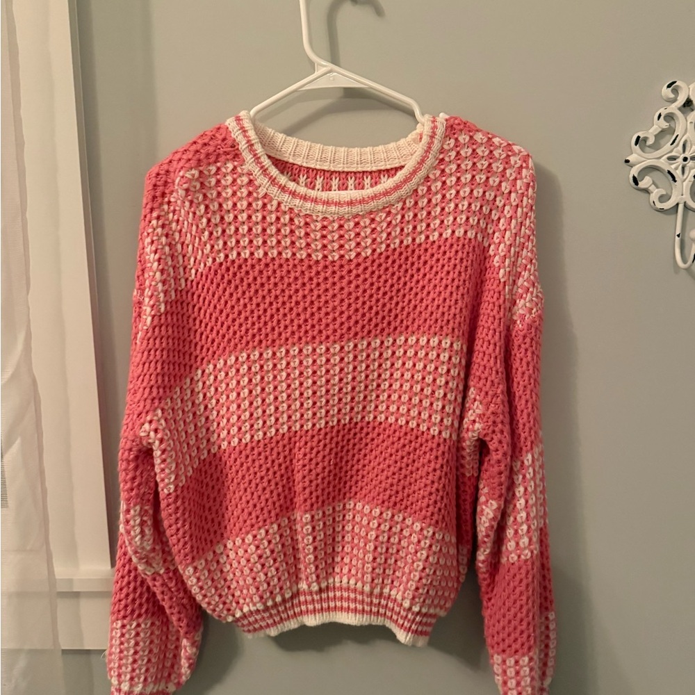 SHEIN Pink and Cream Striped Sweater